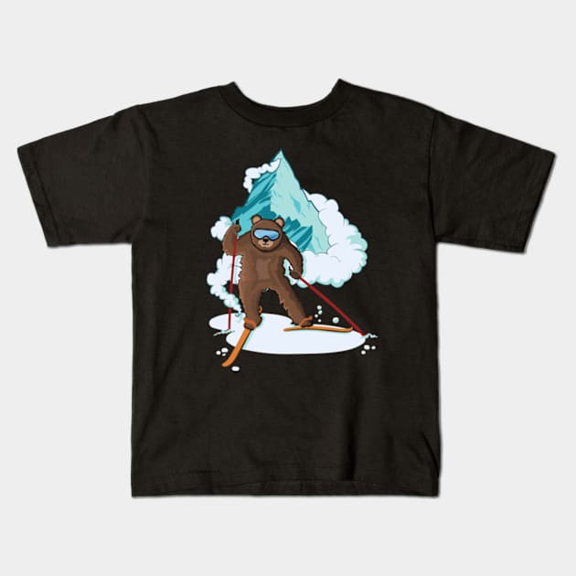 Cool Skiing Grizzly Bear Kids T-Shirt by AlyMerchandise